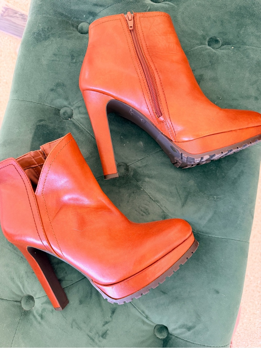 Women's High-Heel Platform Ankle Boots in Rust Orange